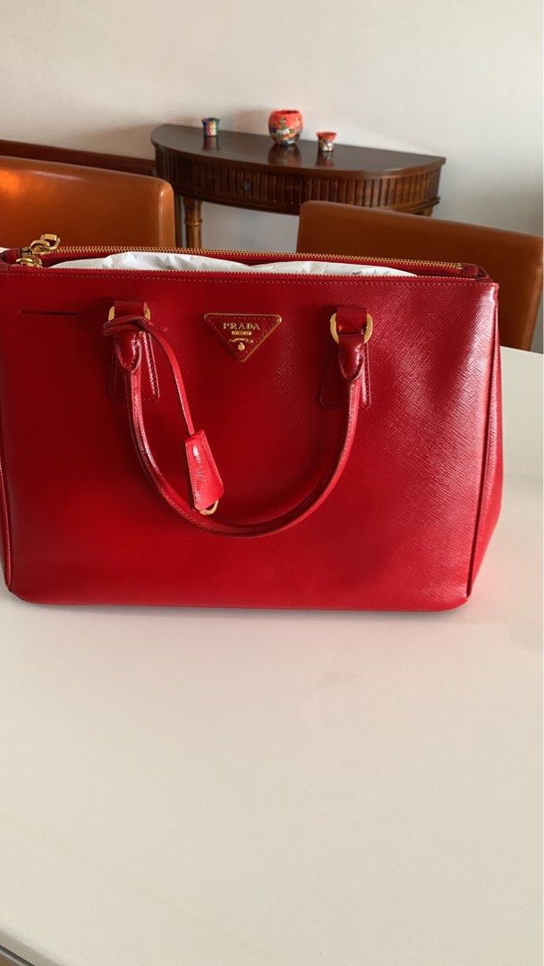 Prada Saffiano Leather Medium Tote Bright Red Mint Condition