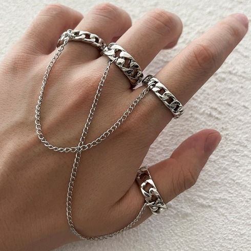 Punk Cool HipHop Chain Tassel Rings for Women Men Multi layer Open