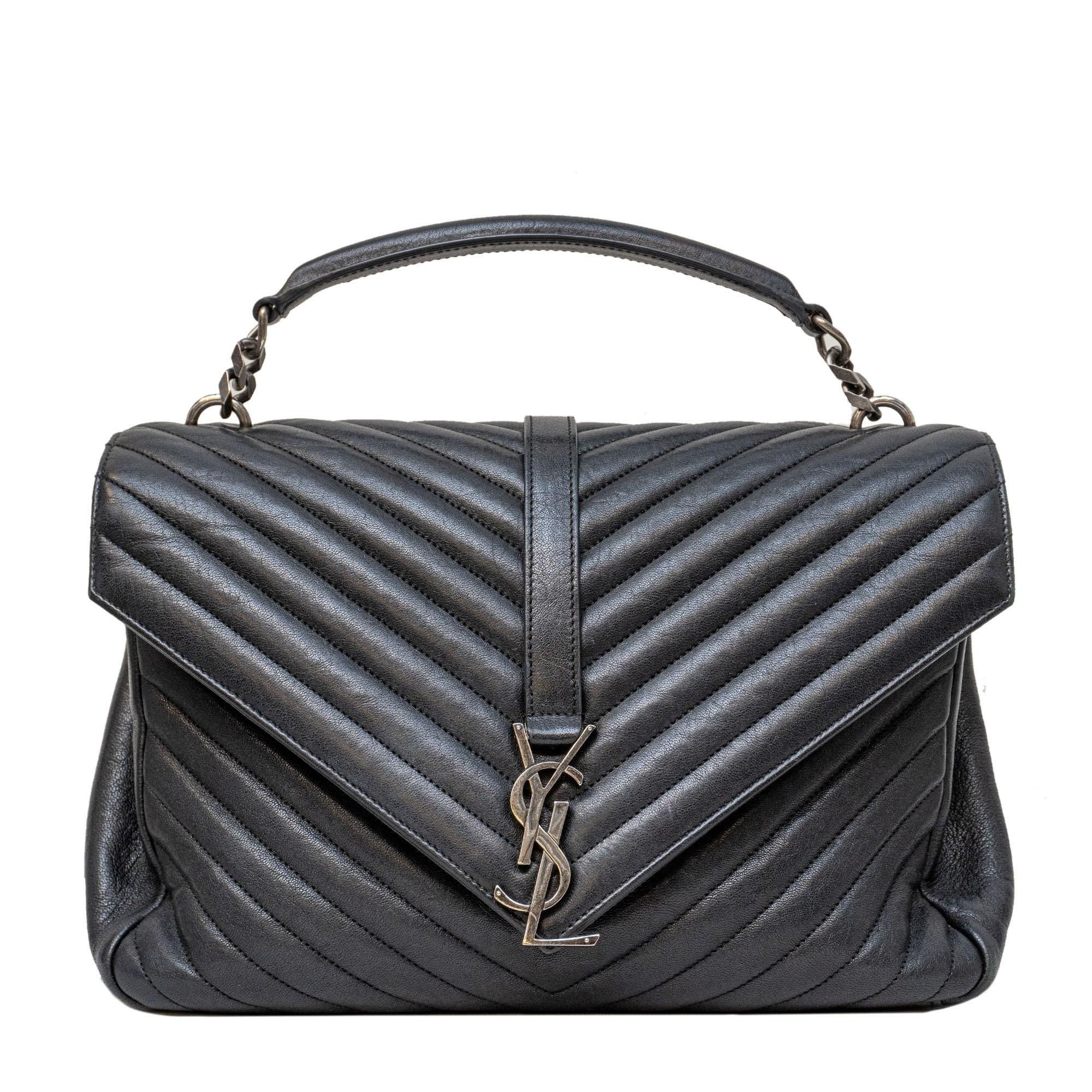 Saint Laurent College Large Chain Bag in Quilted Leather