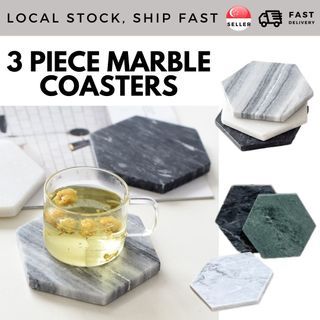 (Set of 3) Solid Marble Coasters Plate Home Decor Accessories Display Tray