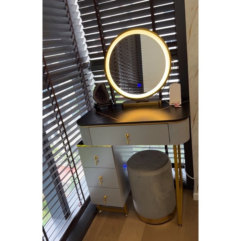 Small Dressing Table set with Round Mirror Storage Dressing Table BN ...
