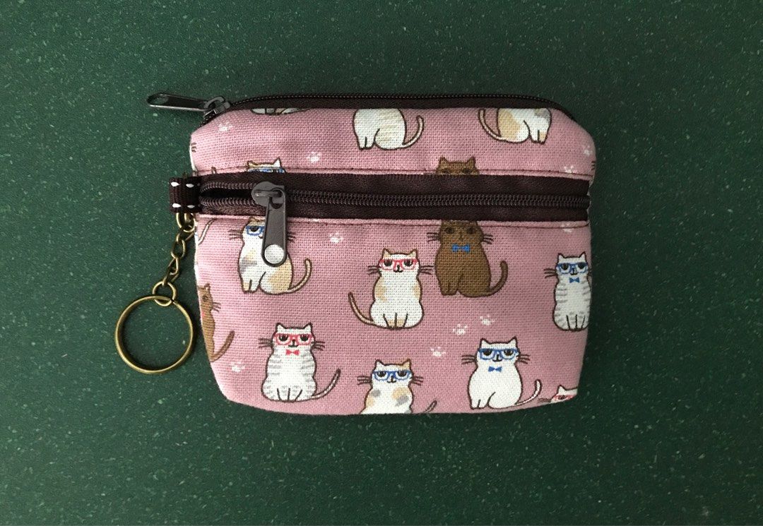 Small fabric pouch from Taiwan with keychain cat print design