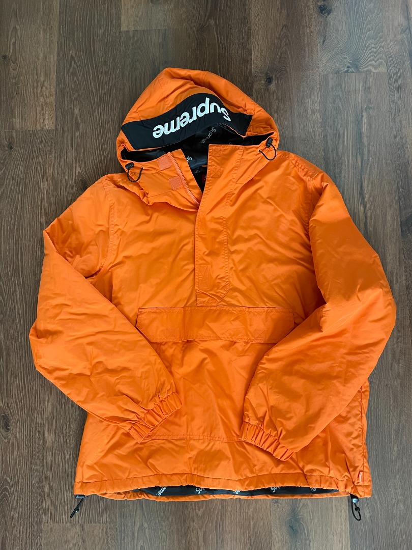 Supreme Hooded Logo Half Zip Pullover (Orange), 名牌, 服裝- Carousell