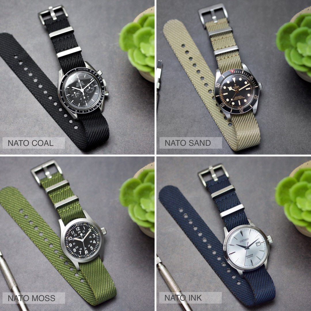 TIMEBAUBLES Premium Nylon Watch Straps - Sand (Category: Luxury Watches) located in Manila. Submitted by frewx (Listing ID 1249302387, Image 3). Description: Same day delivery within Metro Manila, Cavite and selected Laguna areas via Lalamove (₱220) Free Shipping Nationwide (2-7days via J&T) Leather Straps PP1,990 Quick Release Spring bar equipped Watch straps made with Genuine Cowhide Top-Grain Leather -Hand stitched -Satin Brushed finished Pin 