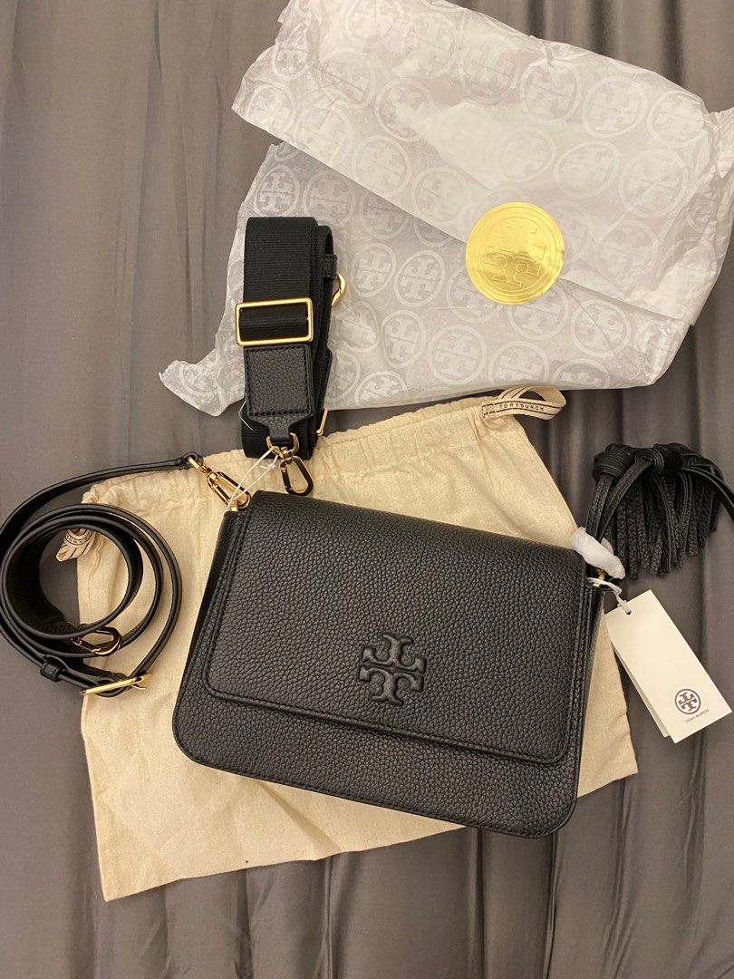 Tory Burch Black Thea Web Flap Leather Crossbody Bag, Best Price and  Reviews