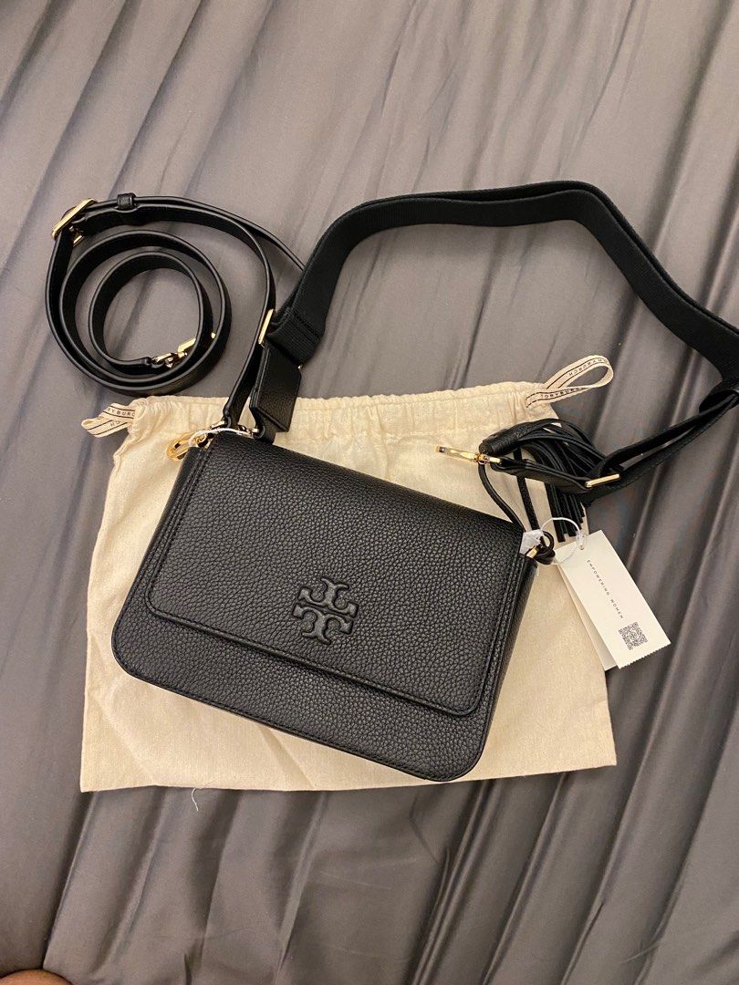 Tory Burch 84778 Black With Gold Hardware Thea Web Flap Crossbody Women's  Bag: Handbags