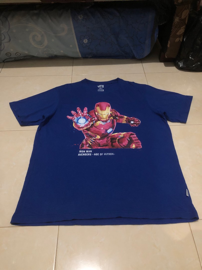 Uniqlo Ut X Marvel Avengers Age Of Ultron Kaos Biru Uniqlo Bergambar Iron Man Fesyen Pria