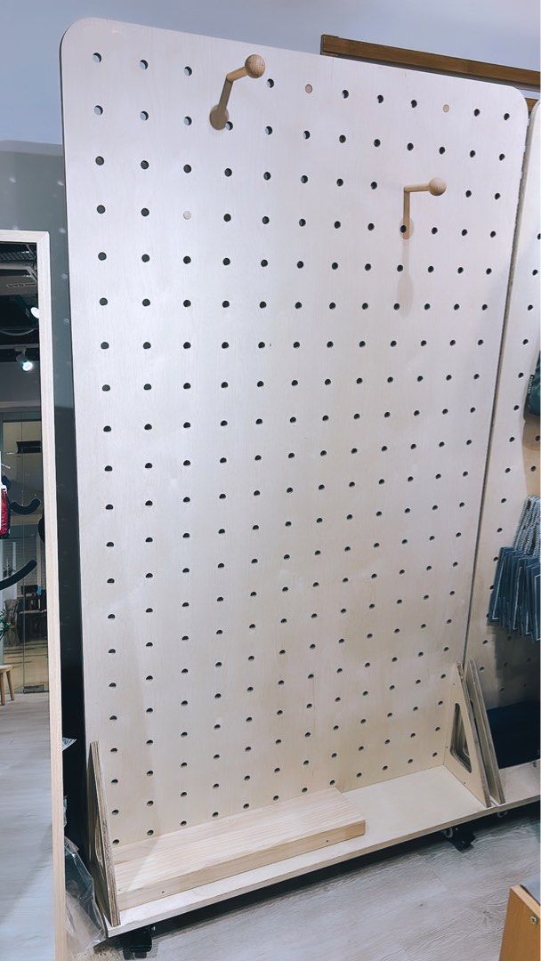 Vertical Wooden pegboard w/ Wheel and Free Shevles & Rack, Furniture