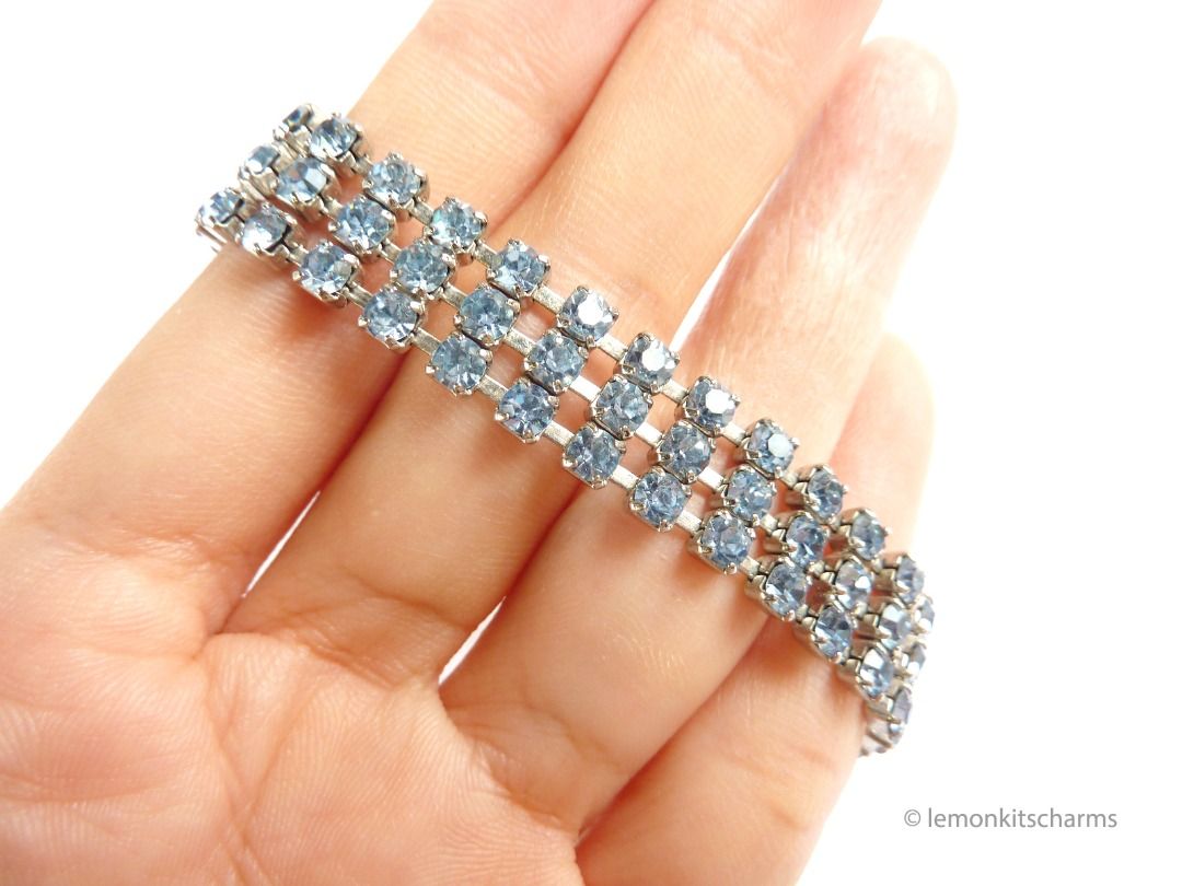 Vintage 1950s Weiss Blue Rhinestone Bracelet 6 7 8