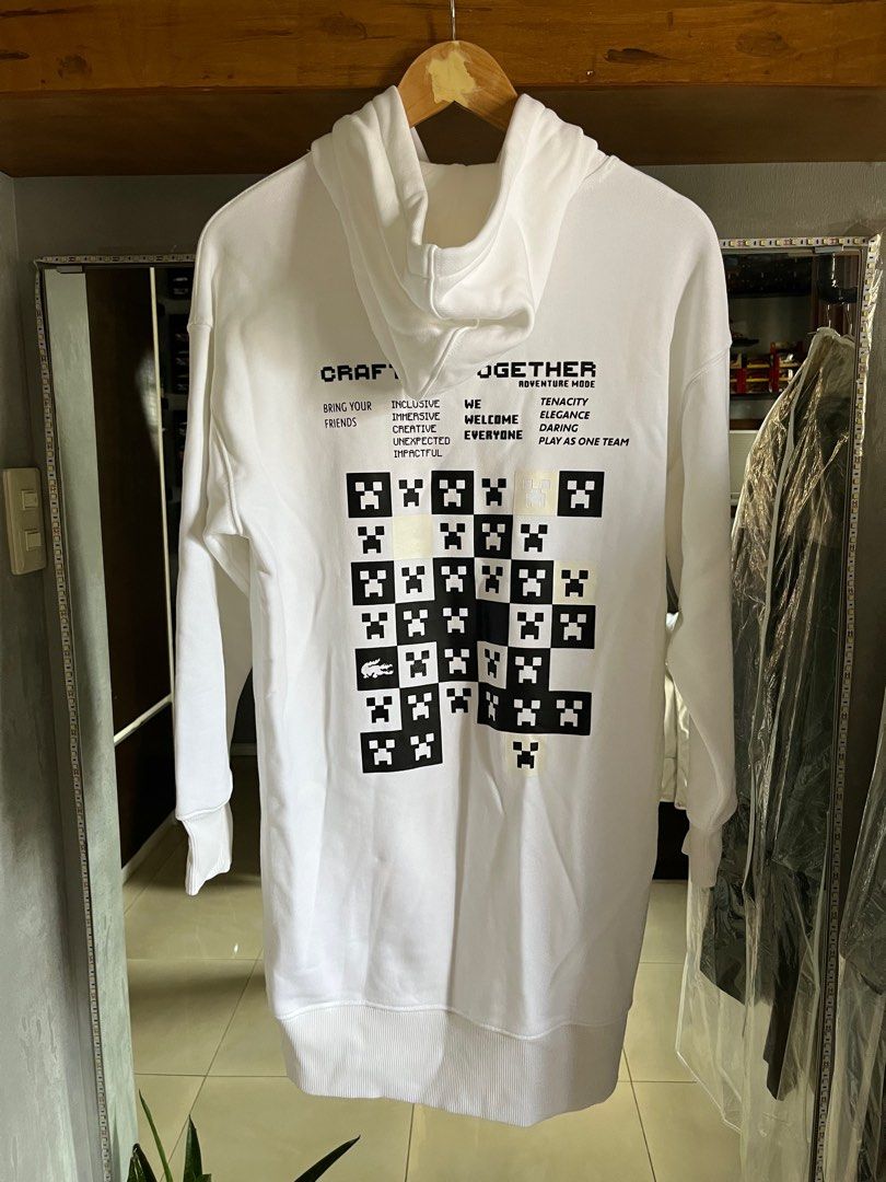 NEW Lacoste LIVE x Minecraft Organic Fleece Hoodie Dress Womens M Black  $275.00