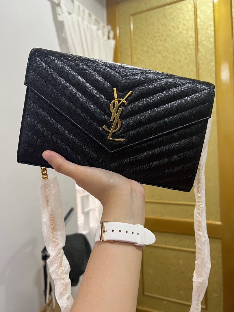 YSL Monogram Clutch ( With Grommets + Gold or Silver Chain )