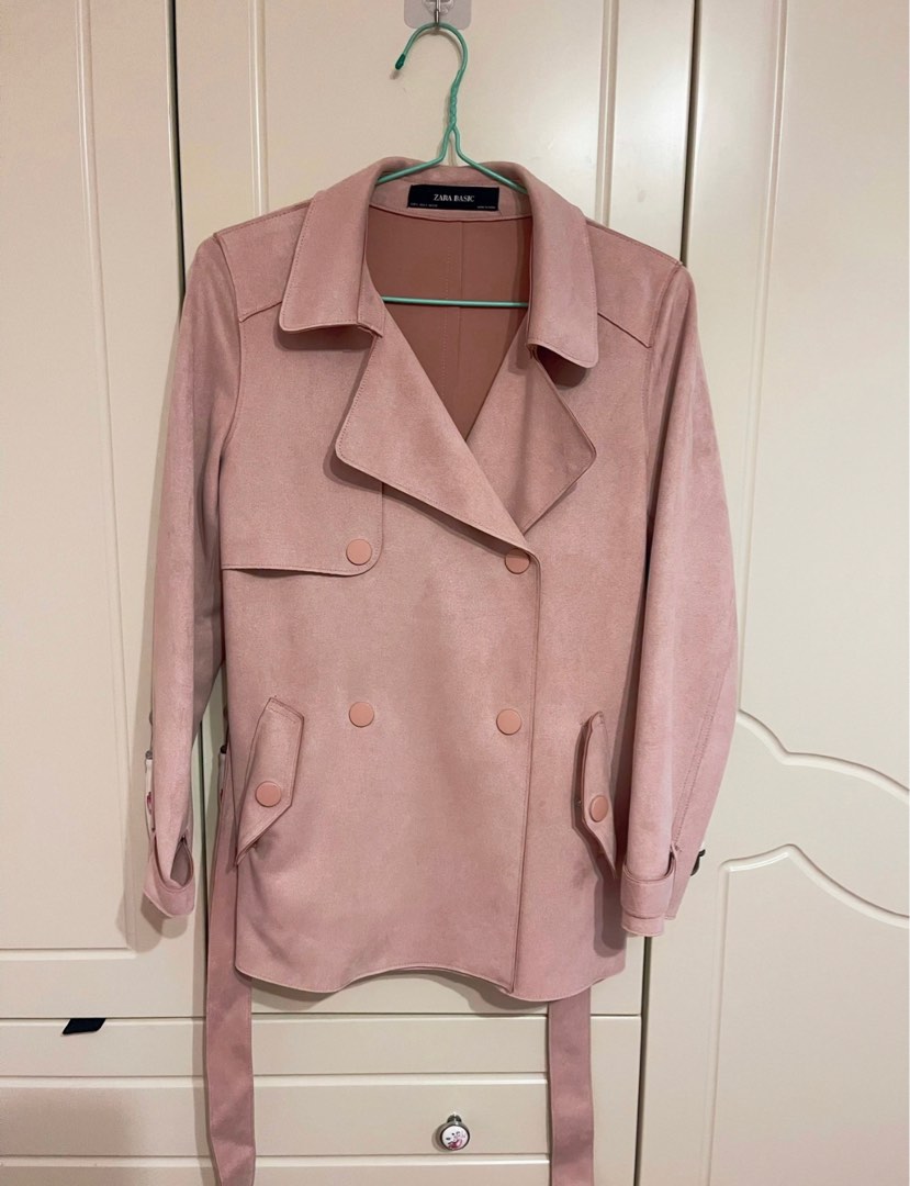 Zara faux suede trench coat pink outlet