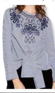 Zara blue stripes Embroidered top