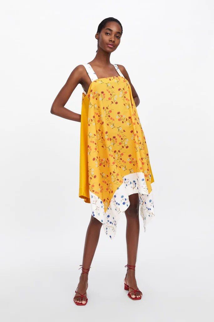 Zara yellow floral print dress 2025