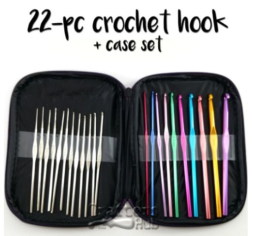 22-pc multi-coloured aluminium crochet hook set / needles / tools ranging  from 0.6mm to 6.5mm