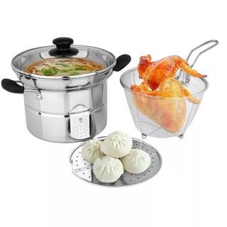 3 in 1 STAINLESS STEEL STEAMER COOKING POT STEAMER AND FRYER POT