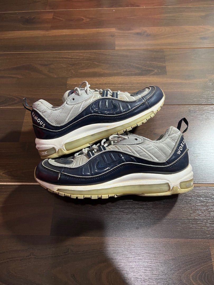 Air Max 98 x Supreme World Famous Navy, Fesyen Pria, Sepatu