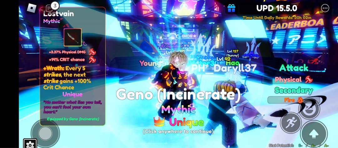 Unique!!]Geno (Incinerate)EVO, Anime Adventures AA, Unverified Account