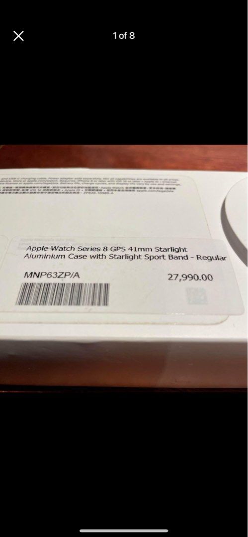 Apple Watch Series 8 41mm Starlight (Category: Wearables & Smart Watches) located in Puerto Princesa. Submitted by gmsdecano_em2 (Listing ID 1249569973, Image 1). Description: Brand new and slightly used. Used for less than 2 months. Purchased last June 2023 from Power Mac Center 100% battery life. Charging cable included. Aluminum case with Starlight Sport Band included. Everything is fully functional ang in good working condition. Under warrant