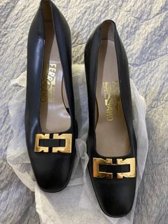 Authentic Salvatore Ferragamo Black Heels Made in Italy Shoes