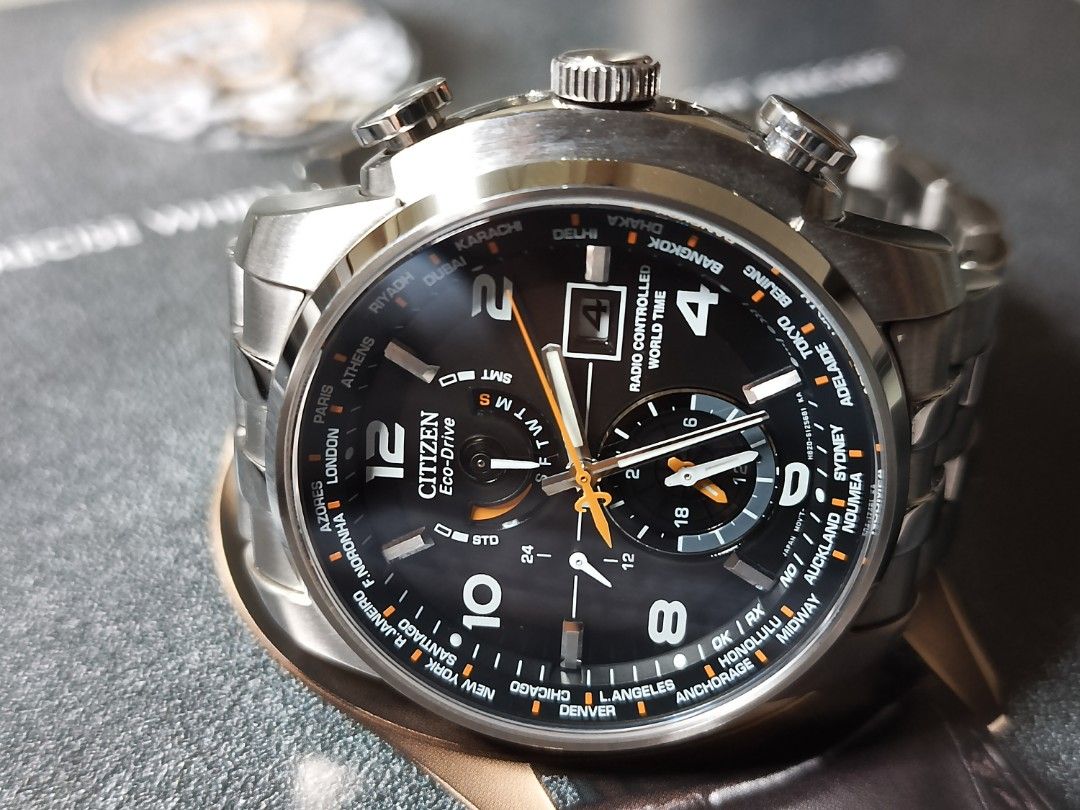 Azhan Swiss Citizen Eco Drive Radio World Time Chronograph