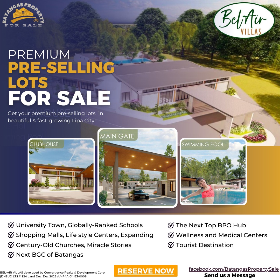 Bel Air Villas Lipa City, Batangas (120sqm to 230sqm), Property, For