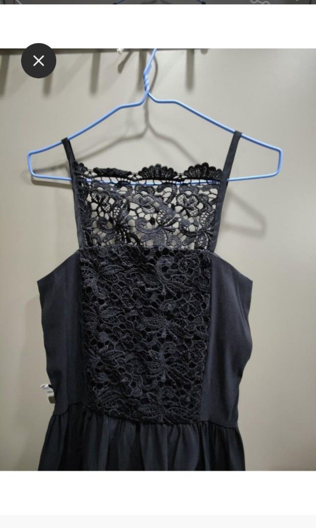 Black lace panel knee length dress A line sleeveless spaghetti strap little black dress LBD preloved bundle buy