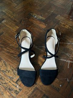 black suede strap block heels 2.5 inch heel