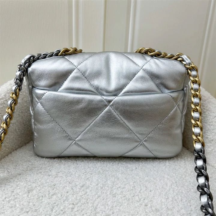 Chanel 19 Small Flap in 22C Silver Lambskin and 3-tone HW, Luxury, Bags u0026  Wallets on Carousell