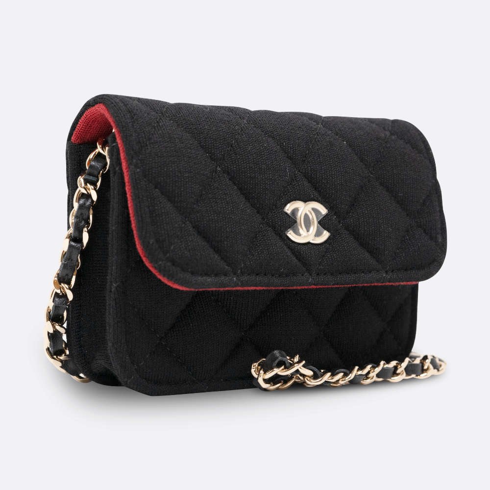 CHANEL CLUTCH WITH CHAIN MICRO MINI BLACK JERSEY, Luxury, Bags ...