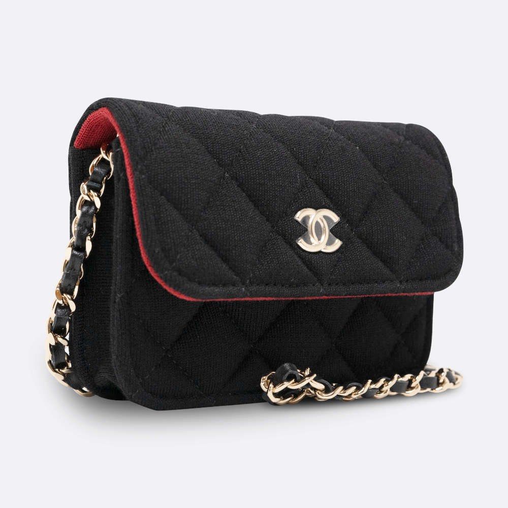 CHANEL CLUTCH WITH CHAIN MICRO MINI BLACK JERSEY, Luxury, Bags
