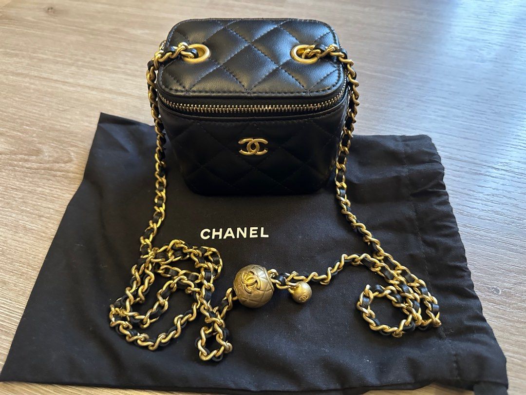 CHANEL Lambskin Quilted Small Pearl Crush Vanity Case With Chain Grey, FASHIONPHILE