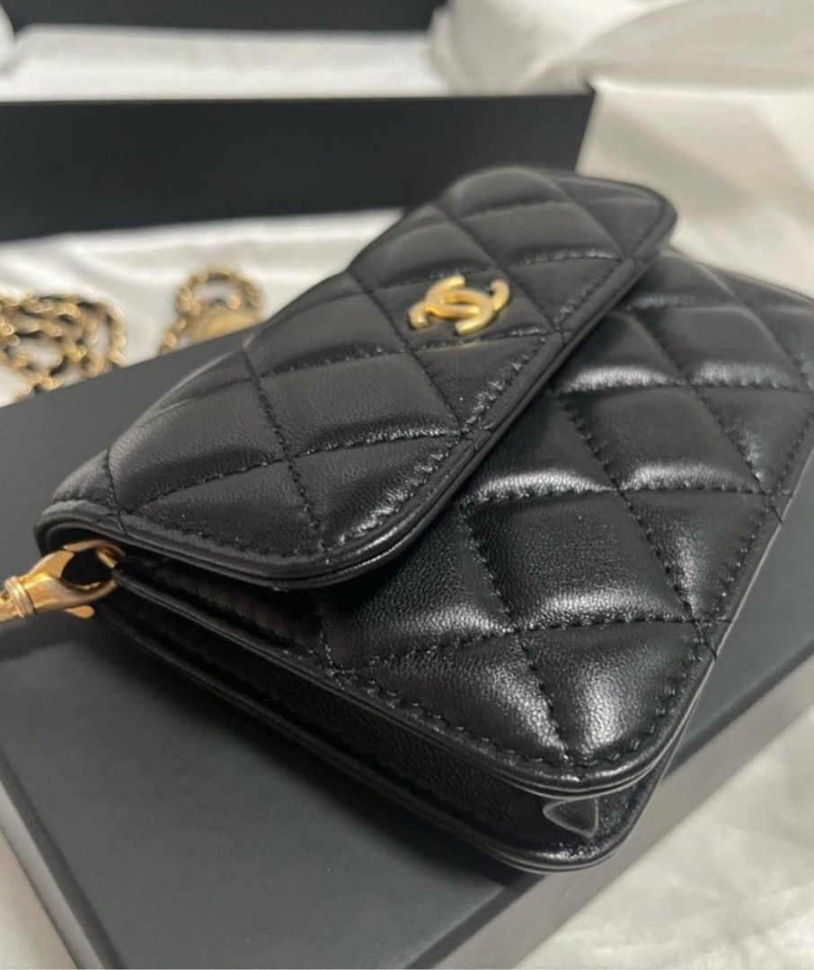 Chanel Pearl Crush belt bag Black Lambskin, Luxury, Bags & Wallets