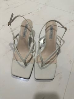 Charles & Keith Metallic Asymmetric Strappy Heeled Sandals in White