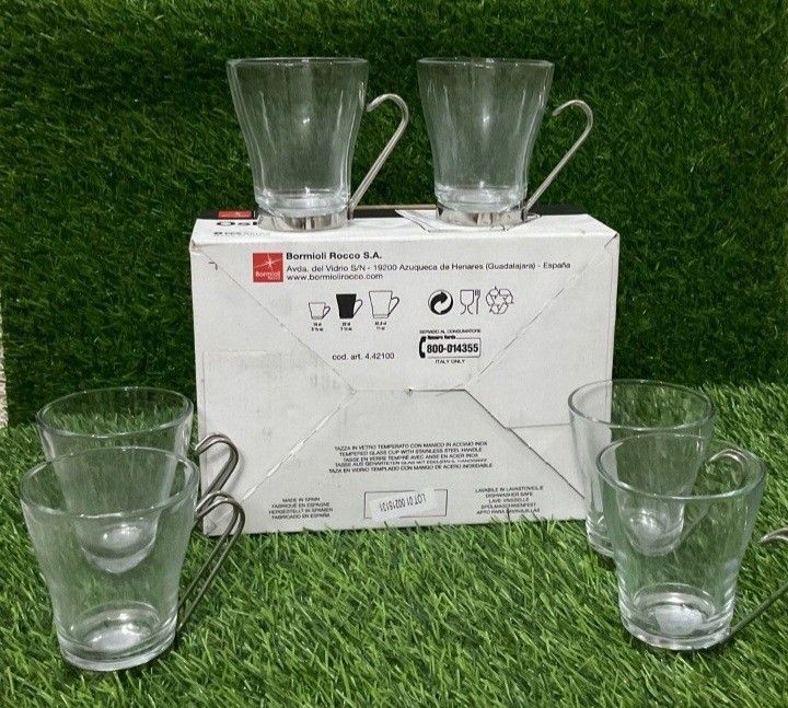 Bormioli Rocco OSLO Glass Coffee Mug - 7 ½ Ounce Espresso Cups (4 Pack)  with Metal Handle Perfect Te…See more Bormioli Rocco OSLO Glass Coffee Mug  - 7