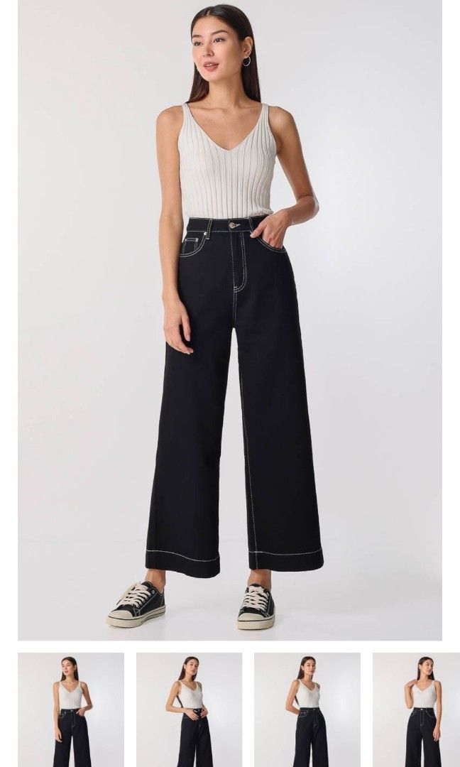 Contrast stitch wide leg pants online