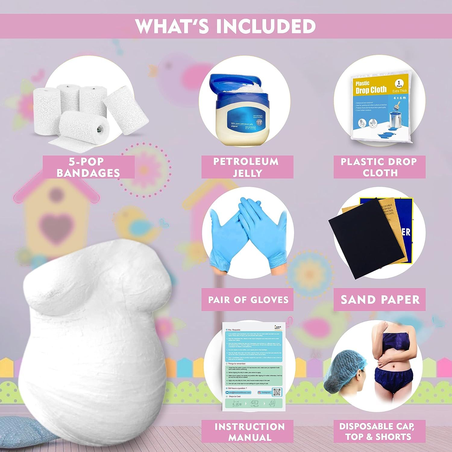 Crawl Story Belly Cast Kit Pregnancy-Baby Casting kit, With 5-Plaster  Cloth Roll, Hanging Hardware & Decorative items, Perfect Baby Shower &  Pregnancy Gifts