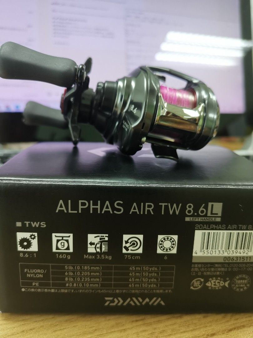 Daiwa ALPHAS AIR TW 8.6L(左手), 運動產品, 釣魚- Carousell