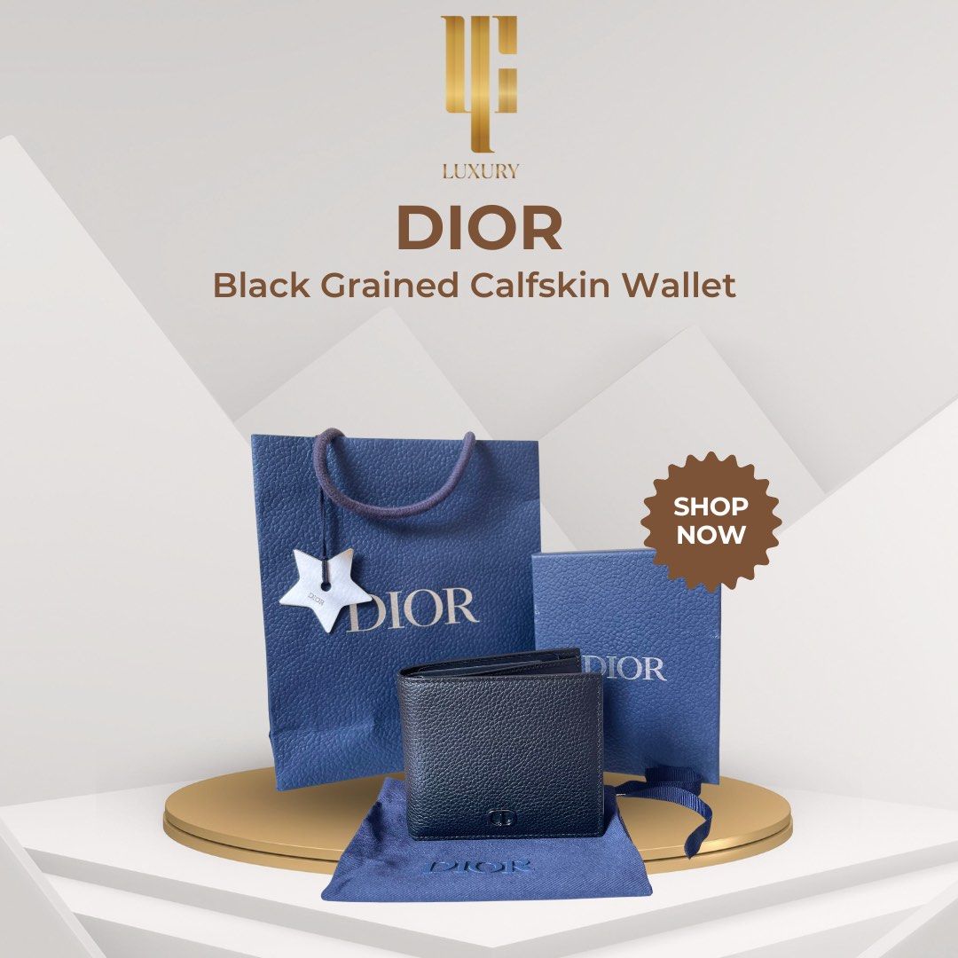 Card Holder Black Grained Calfskin with CD Icon Signature