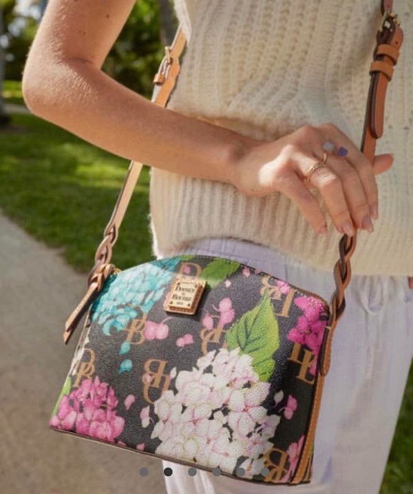 Dooney Bourke Black Hydrangea Monogram Penny Crossbody