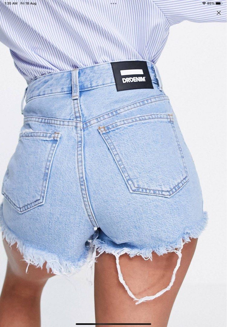 dr denim ripped denim shorts light wash Women s Fashion Bottoms