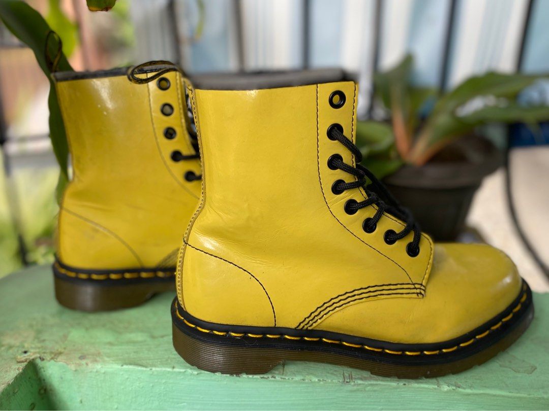 DR MARTENS 1460 W Yellow Patent Women s Fashion Footwear Boots