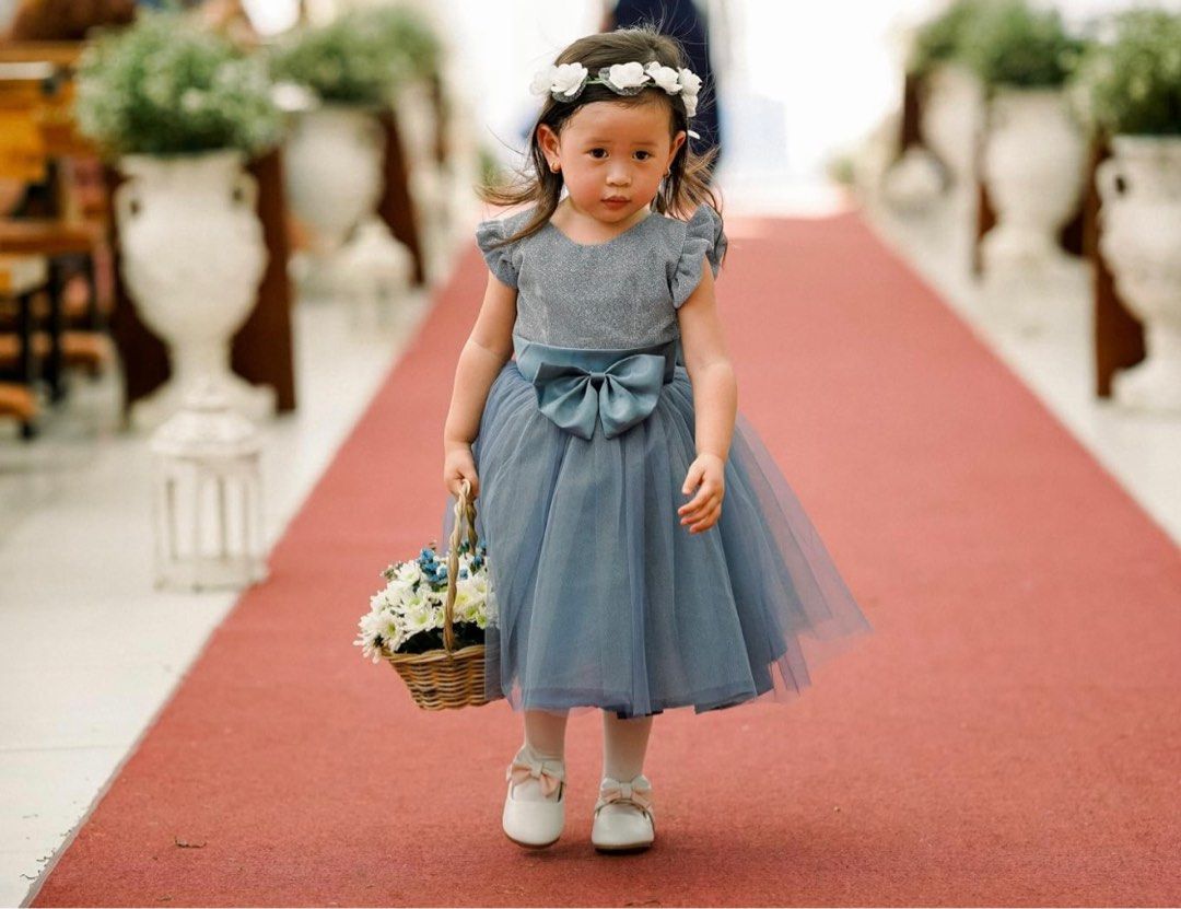 Dusty blue kids dress sale