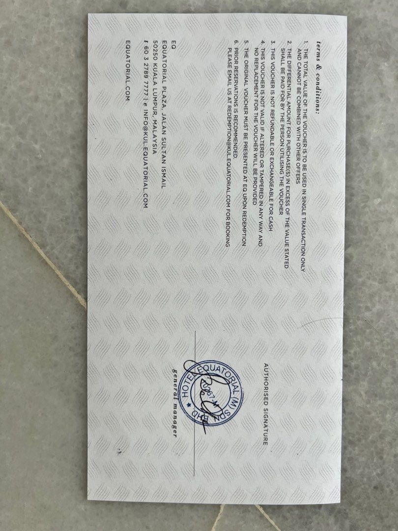 EQ Kuala Lumpur Gift Voucher Worth RM500, Tickets & Vouchers, Vouchers