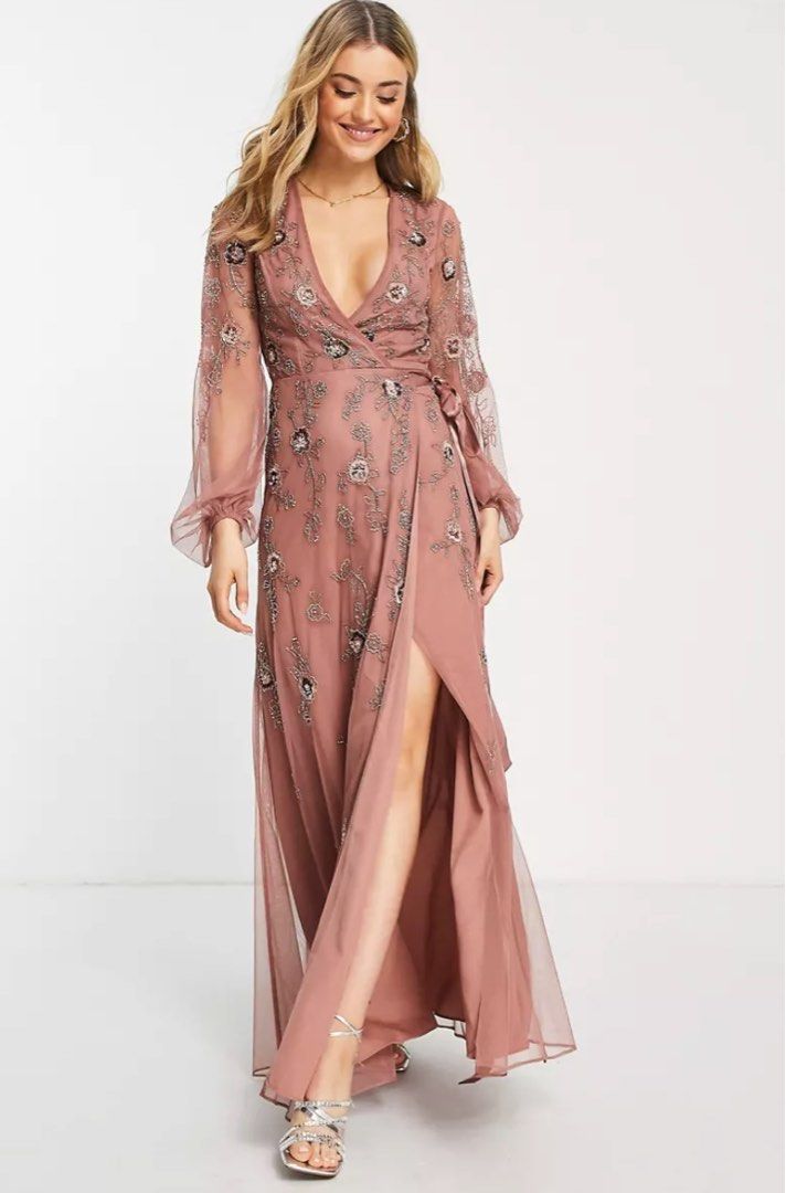 Floral Embellished Wrap Maxi Evening Dress Women s Fashion Dresses Sets Evening dresses gowns on Carousell