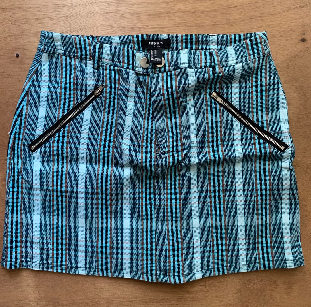 Blue plaid skirt deals forever 21