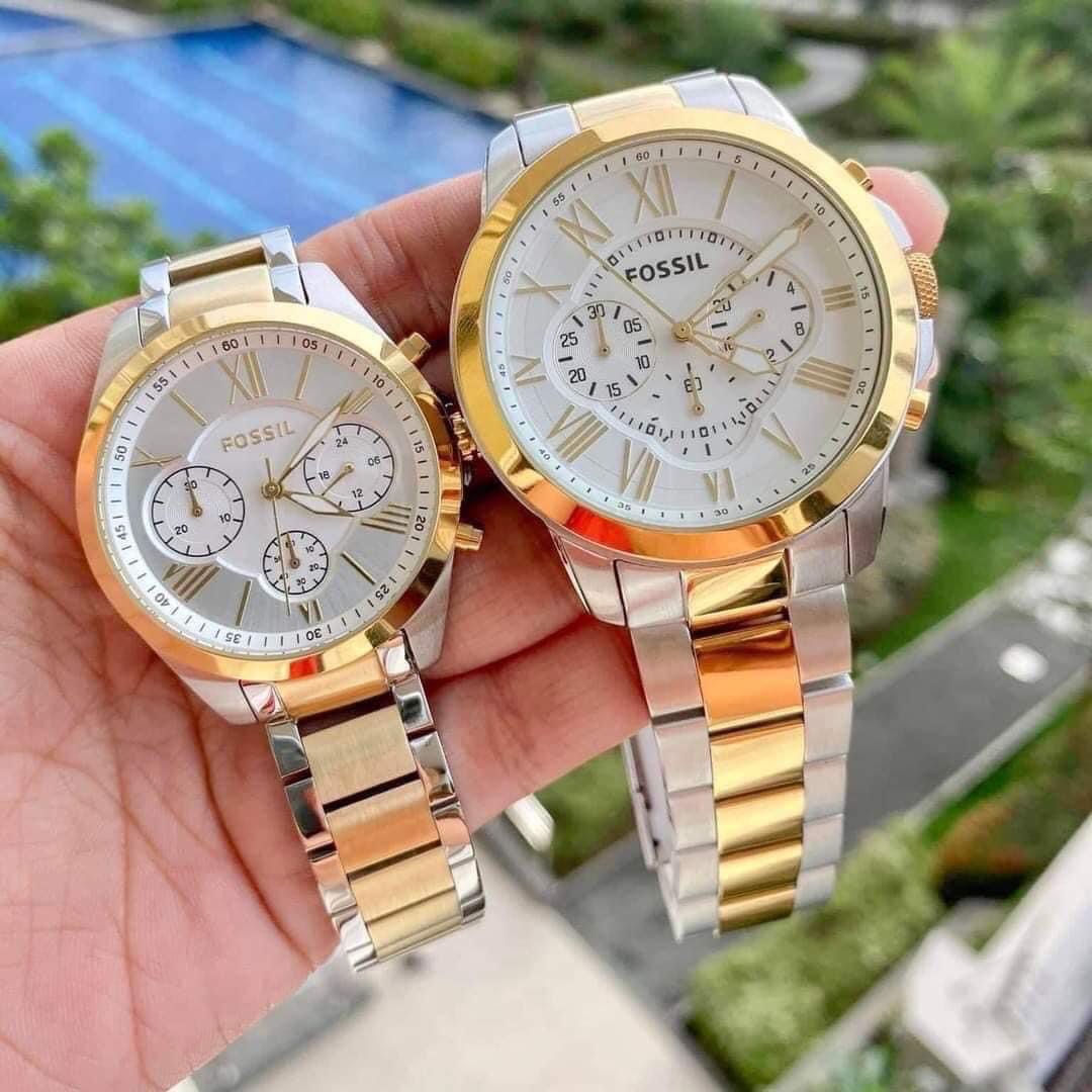 FOSSIL COUPLE TWO TONE GRANT STEEL AUTHENTIC WATCH