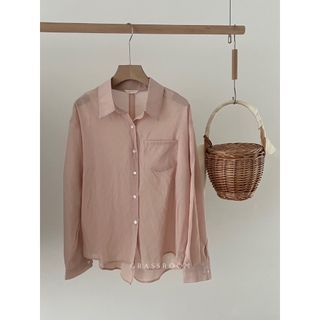 grass room 後開衩襯衫（粉）