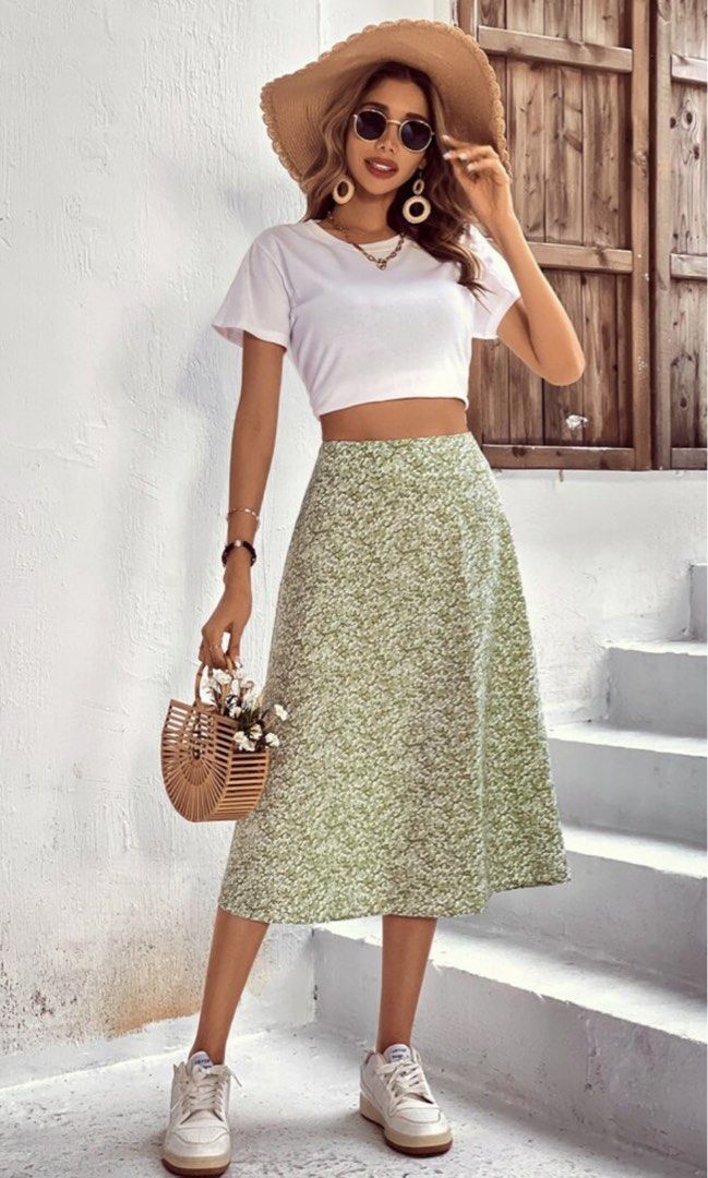 green floral maxi midi skirt