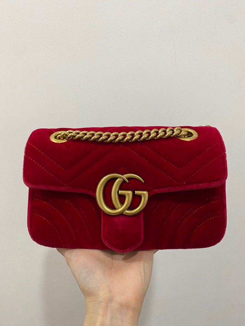 Velvet red gucci bag store